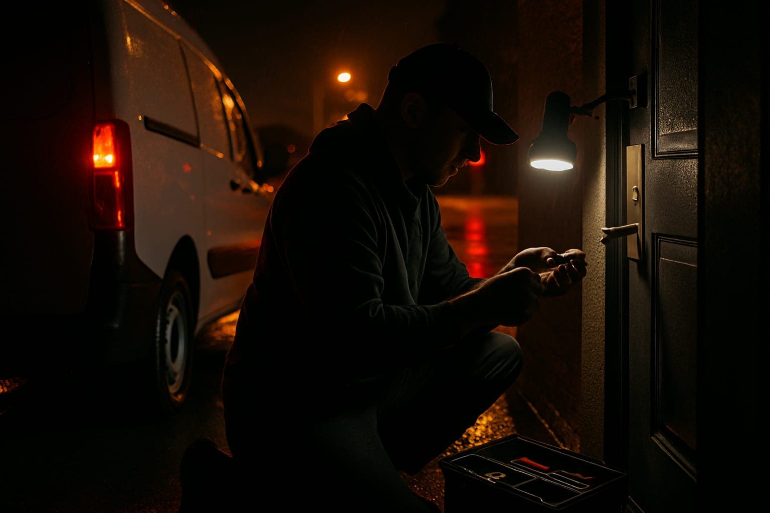 Locksmith rekeying a door lock cylinder during a same-day visit in Houston